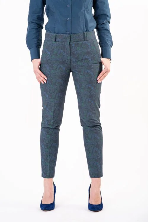 Eleganckie spodnie slim - morskie w liście