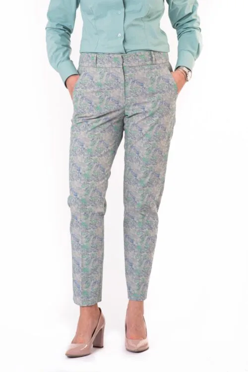 Eleganckie spodnie slim - szare w liście