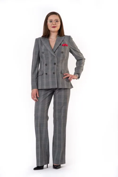 Komplet - szara krata - żakiet i spodnie/spódnica