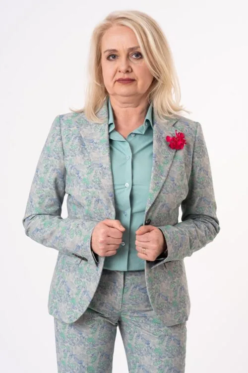 Żakiet slim - szary w liście