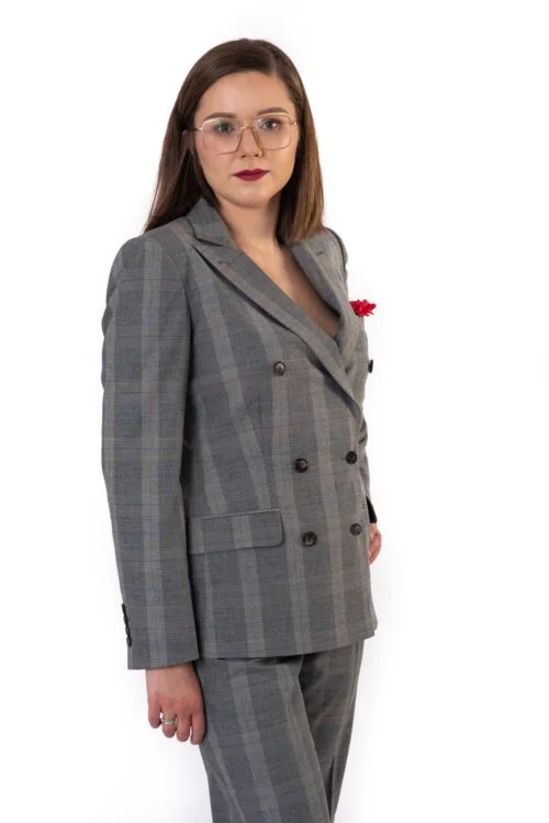 Żakiet dwurzędowy - szara krata