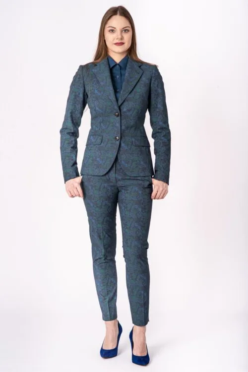 Komplet - morski w liście - żakiet i spodnie/spódnica
