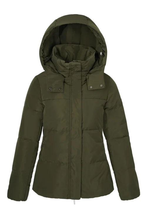 Kurtka puchowa krótka z odpinanym kapturem - khaki