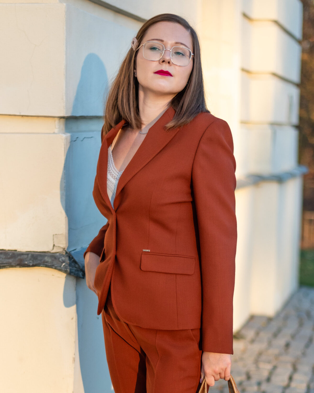Żakiet slim z wełną jagnięcą Chiara — Rudy, zdjęcie 3