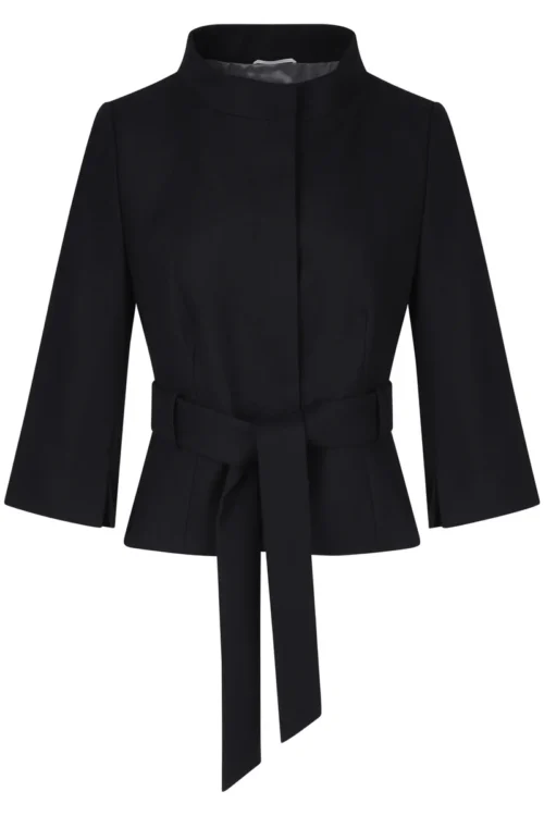 Krótki wełniany żakiet z paskiem - Lisa - czarny