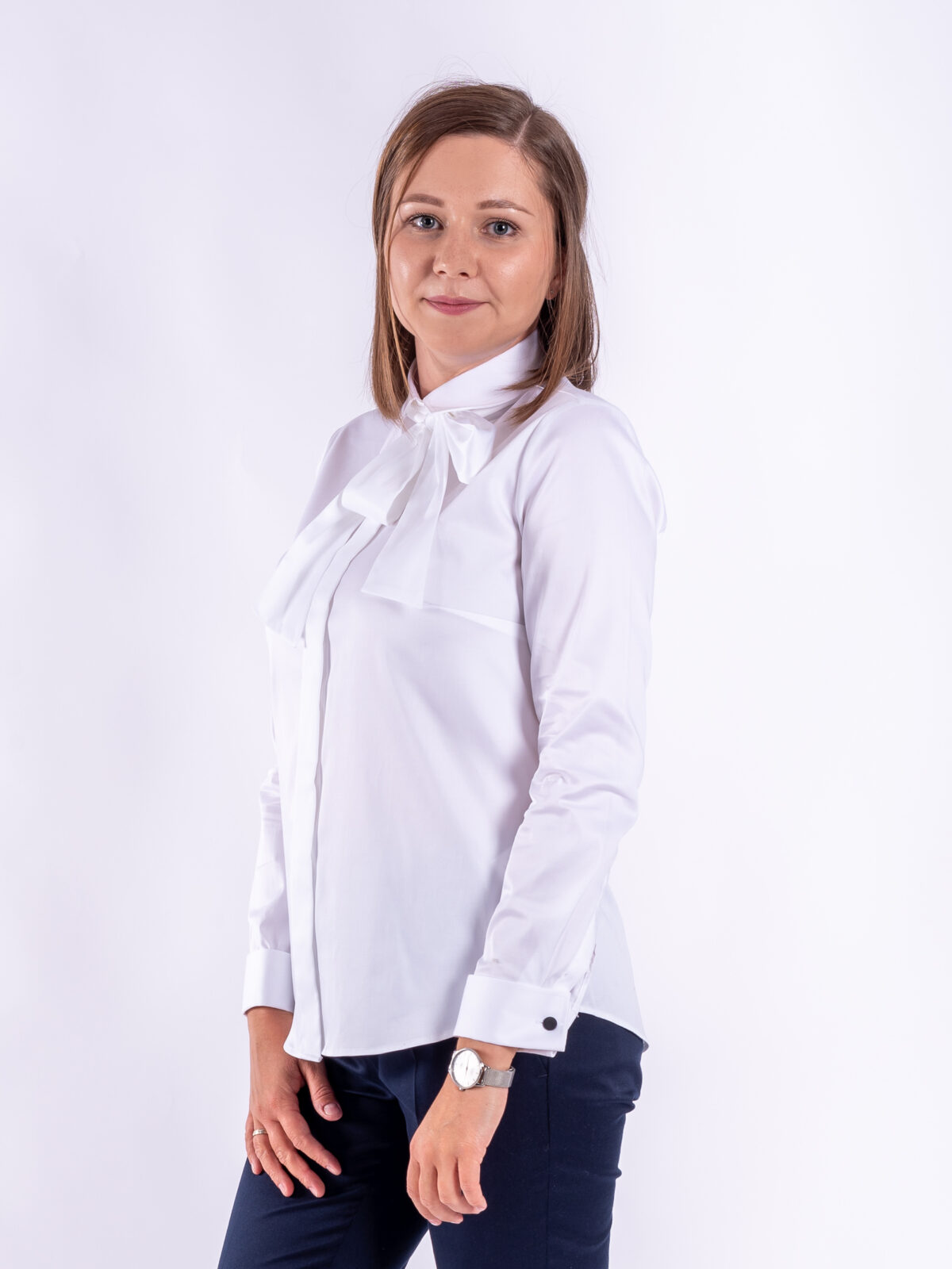 Koszula na spinki z kokardą Hilda — Biały, zdjęcie 1