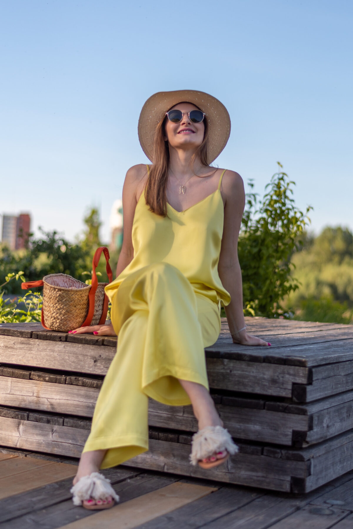 Eleganckie spodnie Adela z szeroką nogawką — Żółty, zdjęcie 6