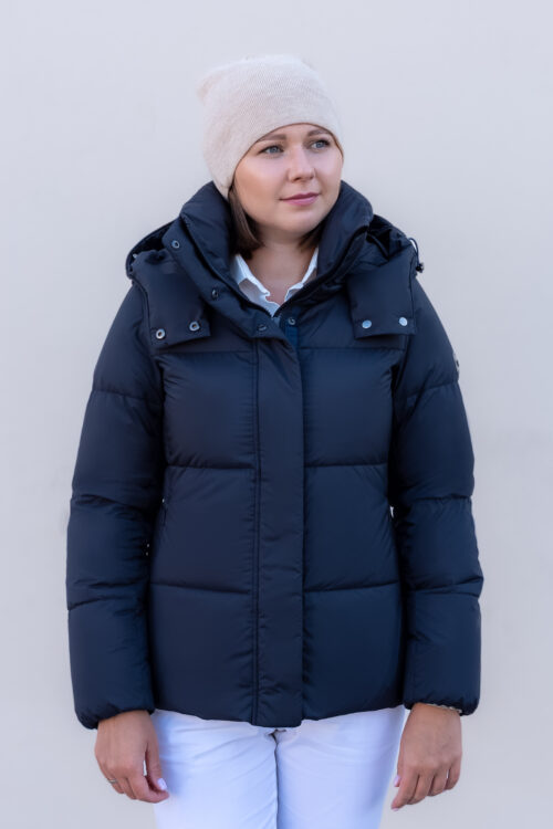 Krótka kurtka puchowa Ida 2026 z kapturem — Granatowy